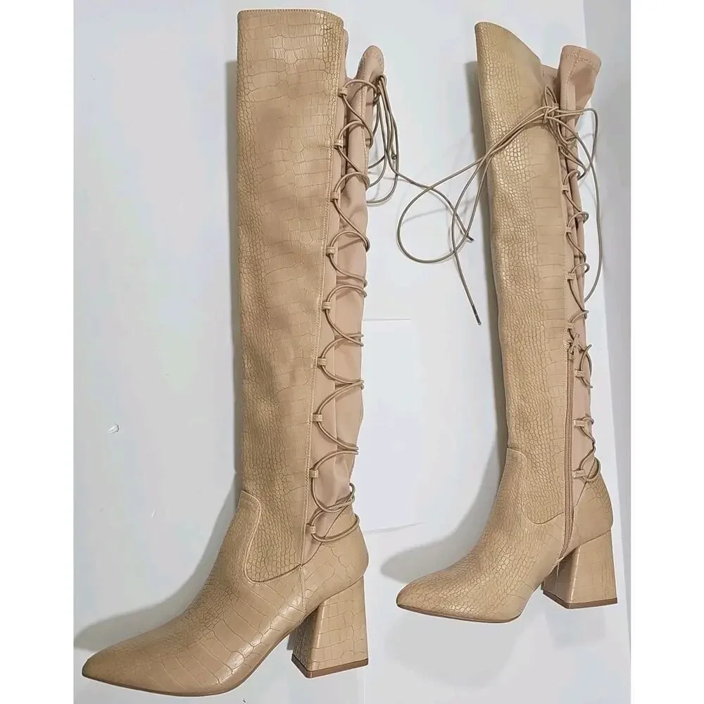 Journee Collection ~Woman Size 7M~ Beige/Khaki Valorie Knee High Boots NWOB. - Picture 3 of 10